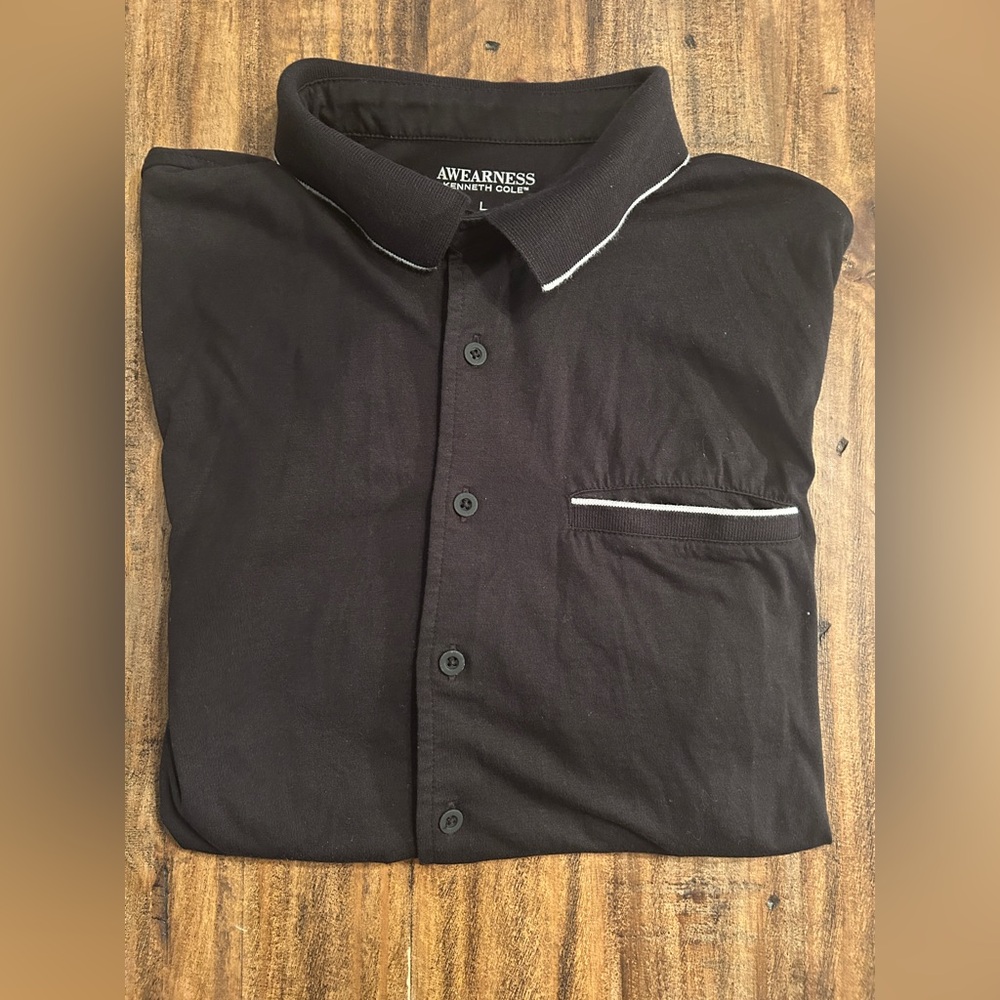 Awareness Kenneth Cole Men's Large Black Short Sleeve Casual Button Down
